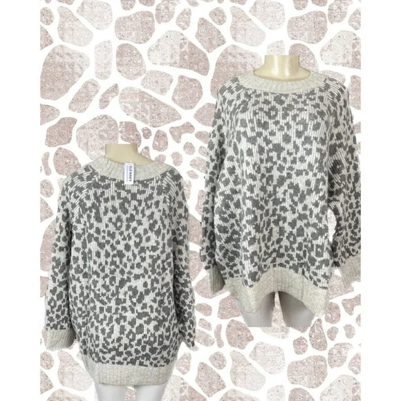 Old Navy Plus 3X Gray-Beige Animal Print Crew Neck Long Raglan Sleeve Sweater - Picture 1 of 6